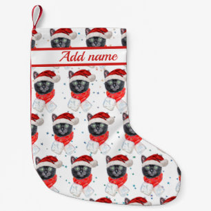 Petite Chaussette De Noël Chat noir de Noël avec écharpe rouge