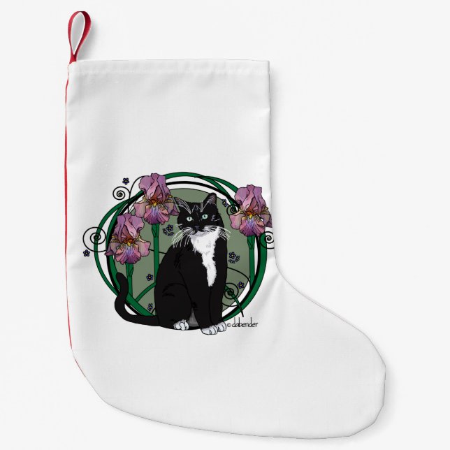 Petite Chaussette De Noël Chat noir et blanc avec des iris (Devant)