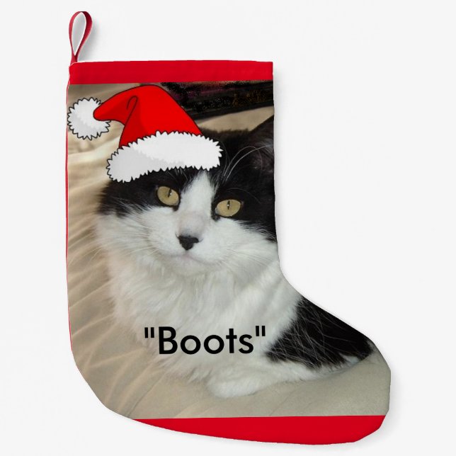 Petite Chaussette De Noël Chat noir et blanc de Noël (Devant)