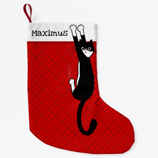 Petite Chaussette De Noël Chat noir et blanc | Funny Tuxedo Cat Holiday (Devant)