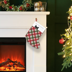 Petite Chaussette De Noël Chat Sournois Tartan Royal Stewart Carreaux