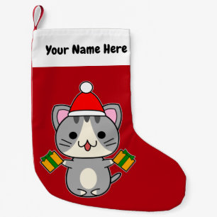 Petite Chaussette De Noël Chat tabby gris de Noël