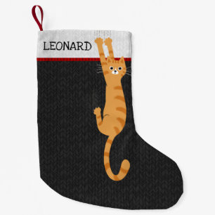 Petite Chaussette De Noël Chat Tabby Orange Accroché Sur Chat Boutonné Perso