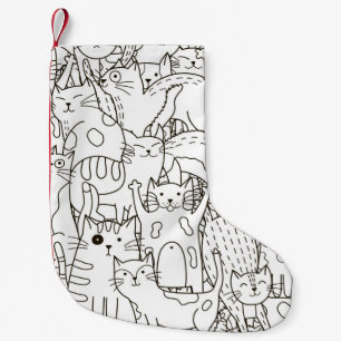 Petite Chaussette De Noël Chats de gribouillis : noir et blanc.