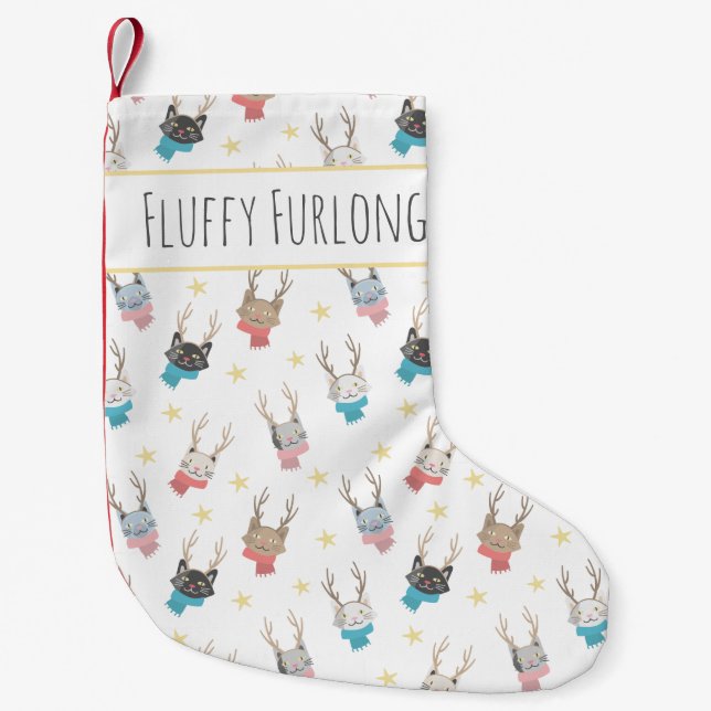 Petite Chaussette De Noël Chats De Vacances 'Meowe Christmas' En Antlers Per (Devant)