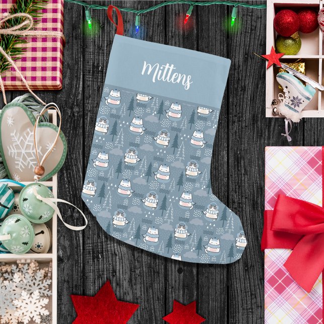 Petite Chaussette De Noël Chats d'hiver monogrammes adorables, Parfaitement  (Créateur téléchargé)
