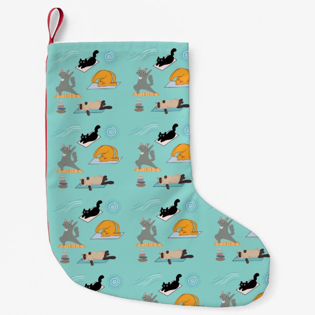 Petite Chaussette De Noël Chats Drôle Au Yoga (Devant)