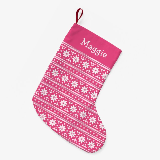 Petite Chaussette De Noël Chaud rose et blanc Fair Isle Monogramme (Devant (Accrochage))