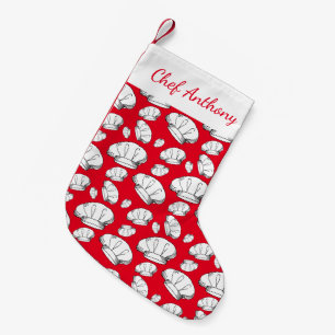 Petite Chaussette De Noël Chef Festif Casquette Rouge et Blanc Chef Uniforme