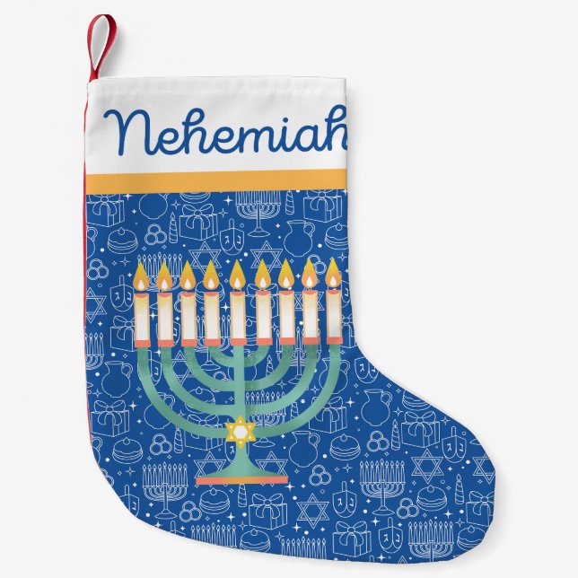 Petite Chaussette De Noël Cherish Hanoukka Star de David Hanoukka Bleu Bleu  (Devant)