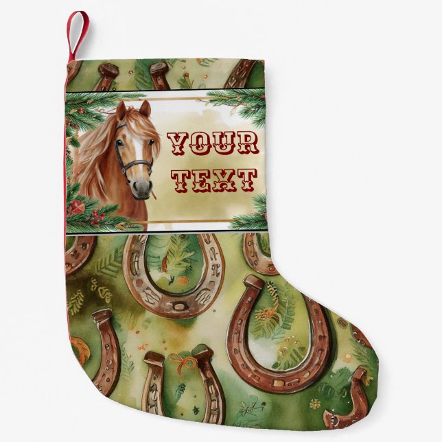 Petite Chaussette De Noël Cheval avec Arrière - plan de fer à cheval (Devant)