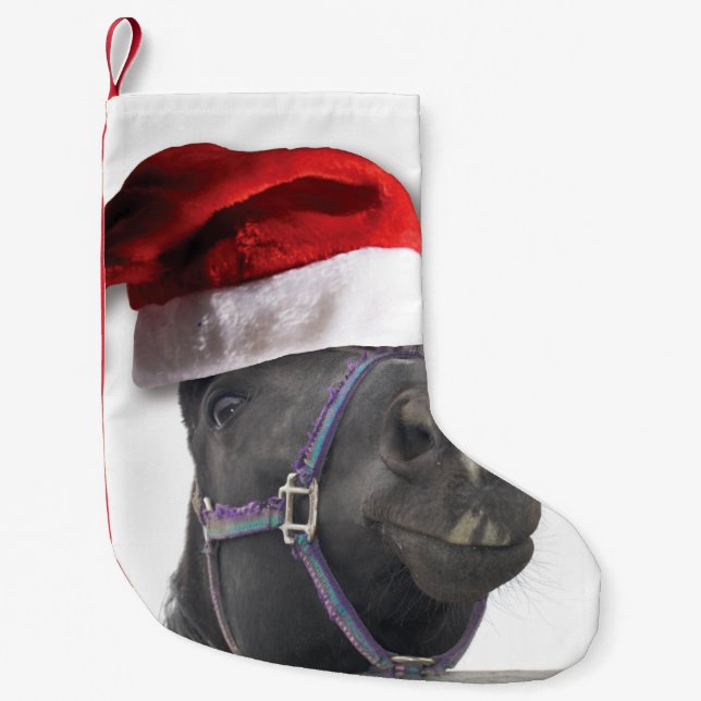 Petite Chaussette De Noël Cheval avec Casquette du Père Noël (Devant)