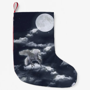 Petite Chaussette De Noël Cheval blanc ailé volant dans le ciel avec pleine