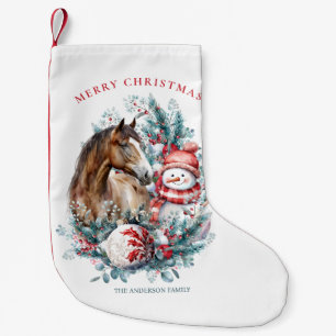Petite Chaussette De Noël Cheval bonhomme de neige aquarelle de Noël élégant