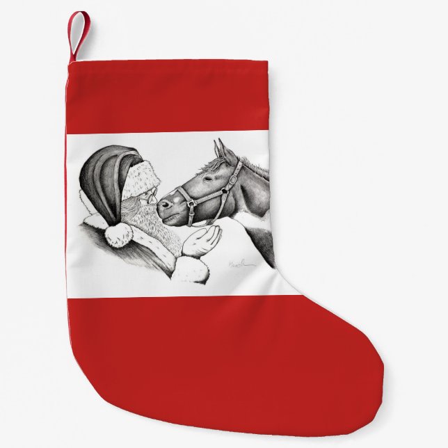 Petite Chaussette De Noël Cheval de Noël et Père Noël (Devant)