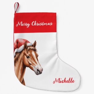 Petite Chaussette De Noël Cheval de Noël personnalisé avec chapeau de Père N