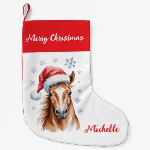Petite Chaussette De Noël Cheval de Noël personnalisé avec chapeau de Père N