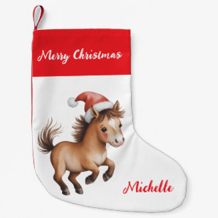 Petite Chaussette De Noël Cheval de Noël personnalisé avec chapeau de Père N