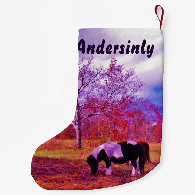 Petite Chaussette De Noël Cheval de Noël Retro ponple violet (Dos)