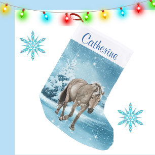 Petite Chaussette De Noël Cheval En Scène D'Hiver Stocker Personnalisé