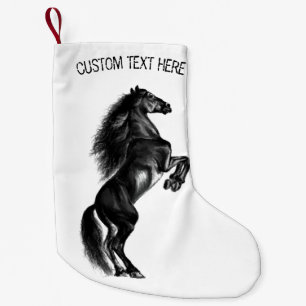 Petite Chaussette De Noël Cheval sauvage noir droit - Ajouter votre texte /