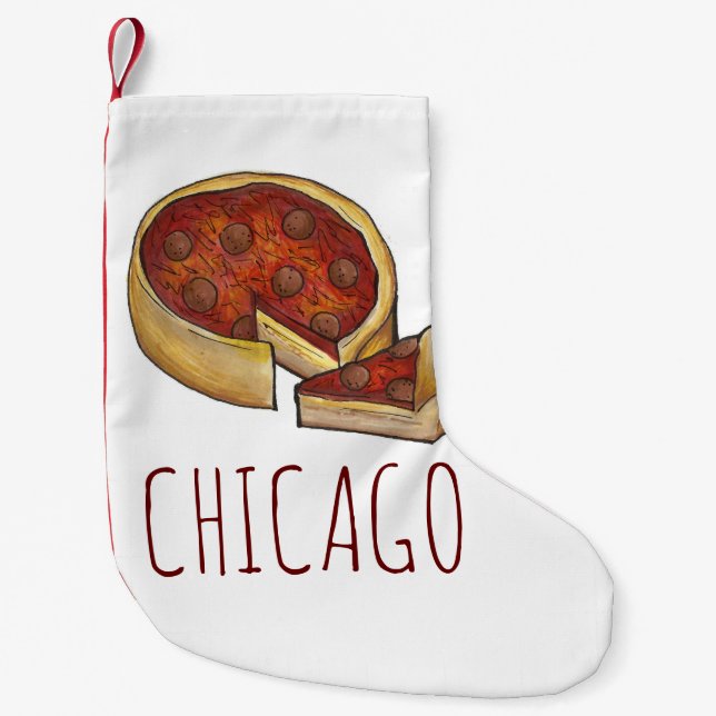 Petite Chaussette De Noël Chicago IL Illinois Plat profond Pepperoni Pizza P (Devant)
