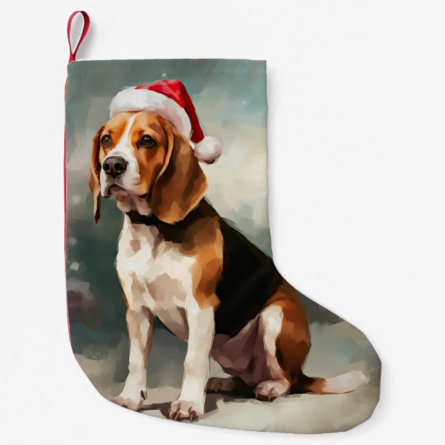 Petite Chaussette De Noël Chien beagle à Noël de neige (Devant)