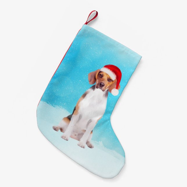 Petite Chaussette De Noël Chien beagle assis sur la plage Casquette de Noël (Devant (Accrochage))