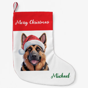 Petite Chaussette De Noël Chien berger allemand personnalisé avec chapeau de