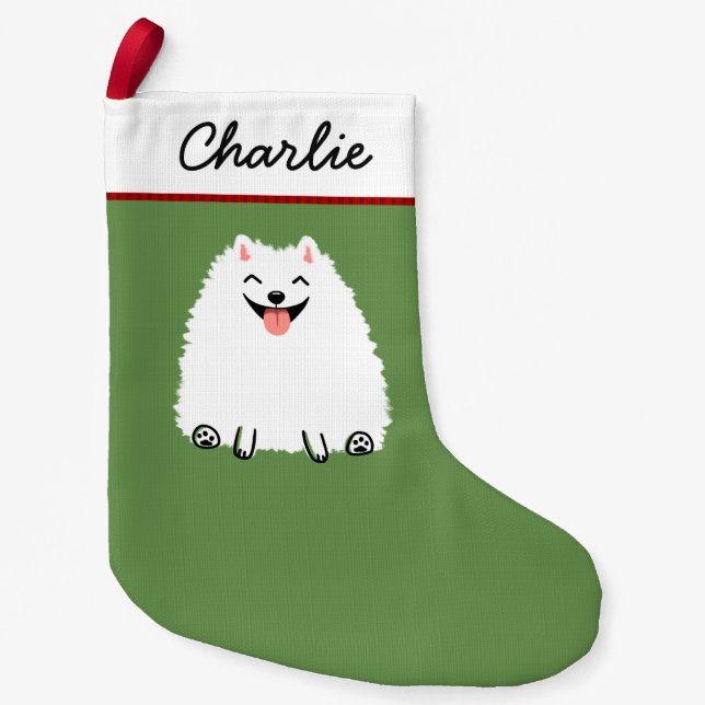 Petite Chaussette De Noël Chien blanc de Poméranie pour caricatures de Noël (Devant)