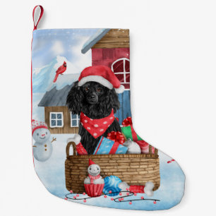 Petite Chaussette De Noël Chien Caniche Dans Maison de Noël enneigée