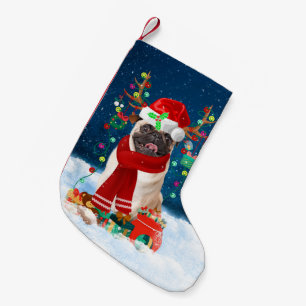Petite Chaussette De Noël Chien carlin avec cadeaux de Noël