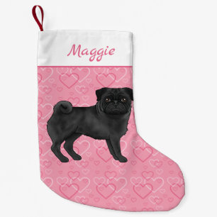 Petite Chaussette De Noël Chien Carlin Noir Mops Cute Mops Et Coeurs Rose Av
