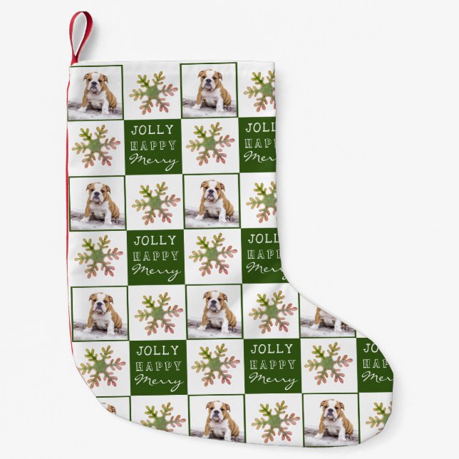 Petite Chaussette De Noël Chien Chien Chien Puppy Pet Photo Snowflake Green (Devant)
