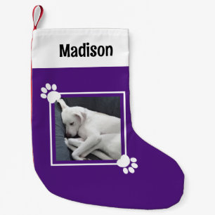 Petite Chaussette De Noël Chien chiot mignon simple 1 photo Nom personnalisé