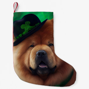 Petite Chaussette De Noël Chien Chow Chow en tenue de la Saint-Patrick