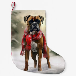 Petite Chaussette De Noël Chien de boxe en Noël de neige