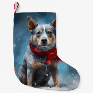 Petite Chaussette De Noël Chien de Heeler Bleu à Noël de neige