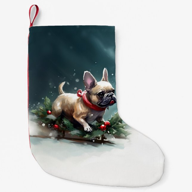 Petite Chaussette De Noël Chien de Noël neige hiver (Devant)