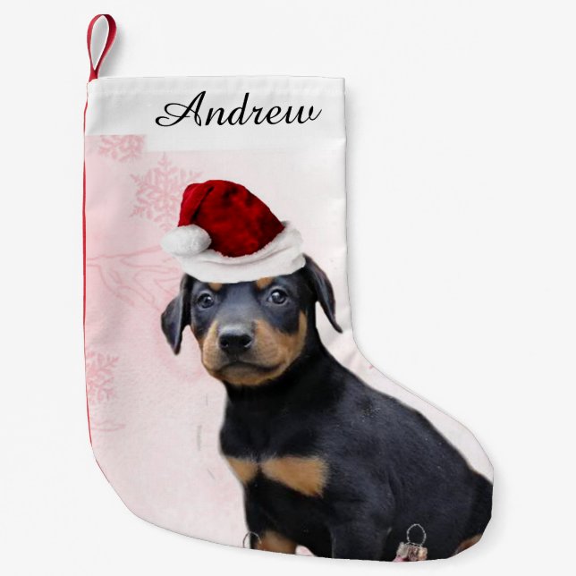 Petite Chaussette De Noël Chien de Pinscher de dobermann de Noël (Devant)
