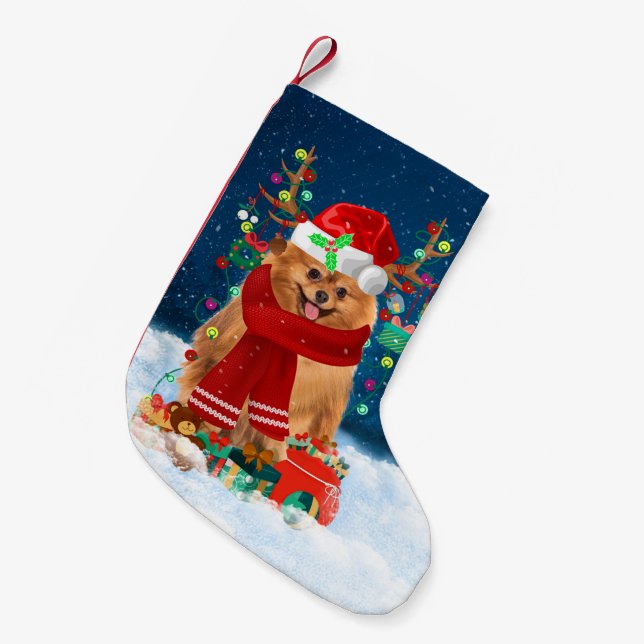 Petite Chaussette De Noël Chien de Poméranie avec cadeaux de Noël (Devant (Accrochage))