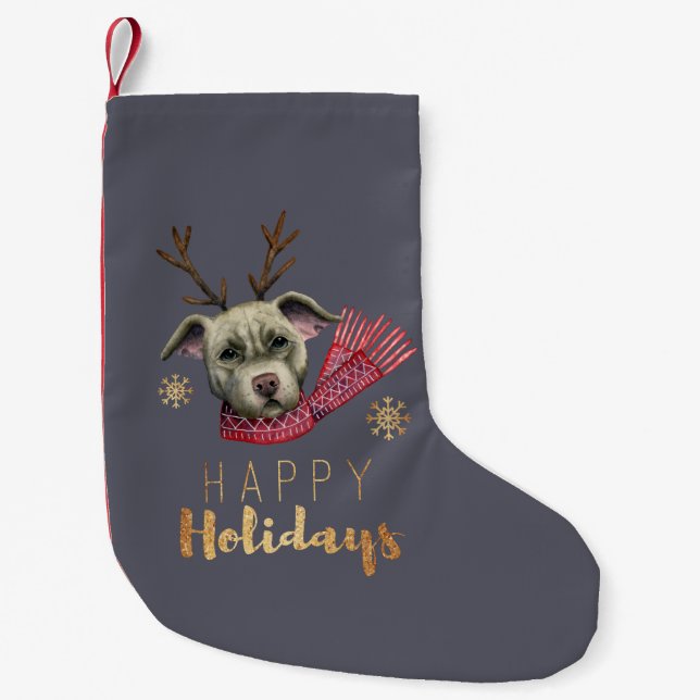 Petite Chaussette De Noël Chien drôle avec des andouillers, bonnes fêtes (Devant)