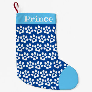 Petite Chaussette De Noël Chien Empreinte de patte Bleu Top Noël Stocking