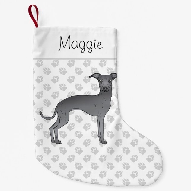 Petite Chaussette De Noël Chien gris bleu italien avec nom personnalisé (Devant)