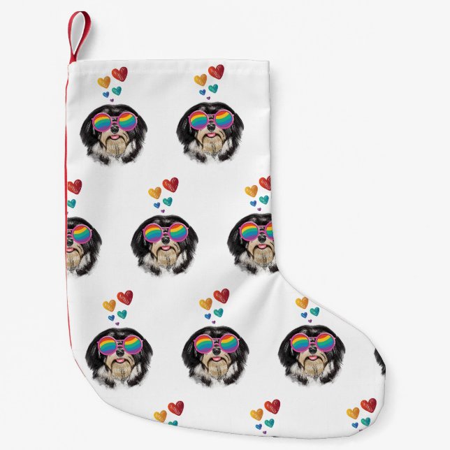 Petite Chaussette De Noël Chien Havanais avec coeur Saint Valentin (Devant)