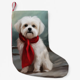 Petite Chaussette De Noël Chien maltais à Noël de neige