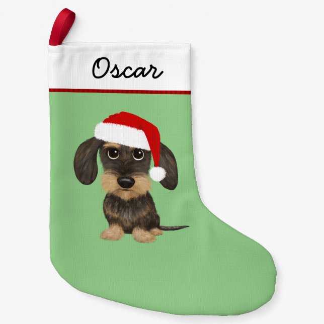 Petite Chaussette De Noël Chien mignon à poils durs Dachshund Teckel Père No (Devant)