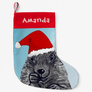 Petite Chaussette De Noël Chien mignon Prairie avec Santa Clause casquette E