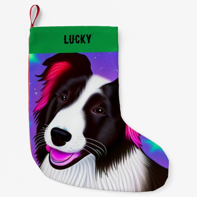 Petite Chaussette De Noël CHIEN Noël Stocking avec nom. (Devant)