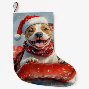 Petite Chaussette De Noël Chien Pitbull en Luge Laissez Tomber la Neige Noël